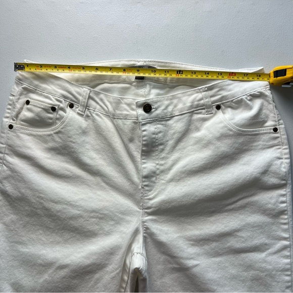 Jessica London 18W White Jeans Blue Boho Embroidered Hem Stretch Straight Leg - Picture 5 of 10